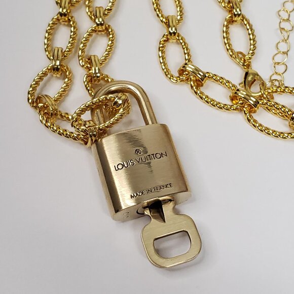 Authentic Louis Vuitton Gold Padlock w/ unbranded Geometry Stainless Steel Chain - Picture 6 of 13